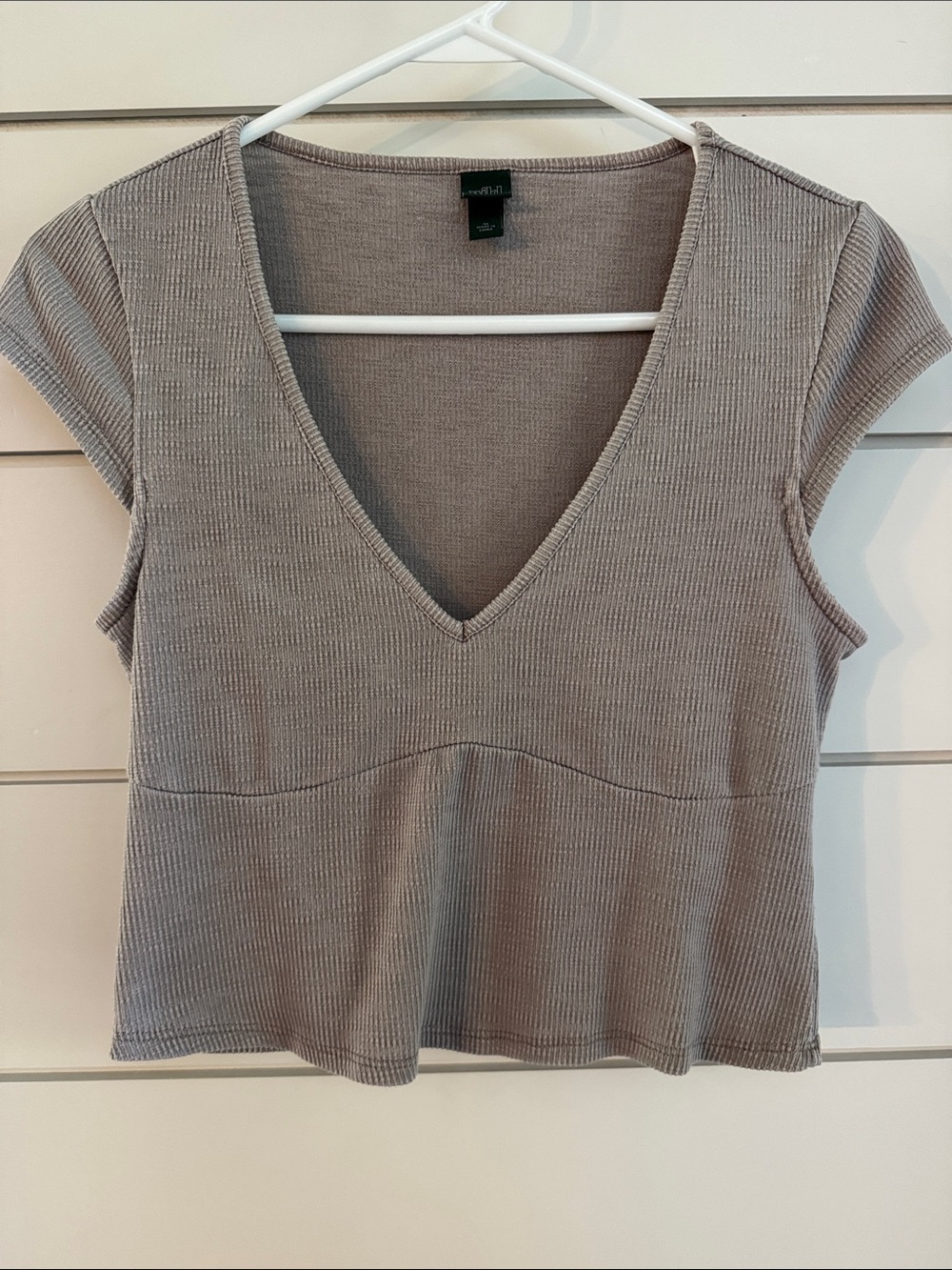 Ribbed V-Neck Light Brown Crop Top